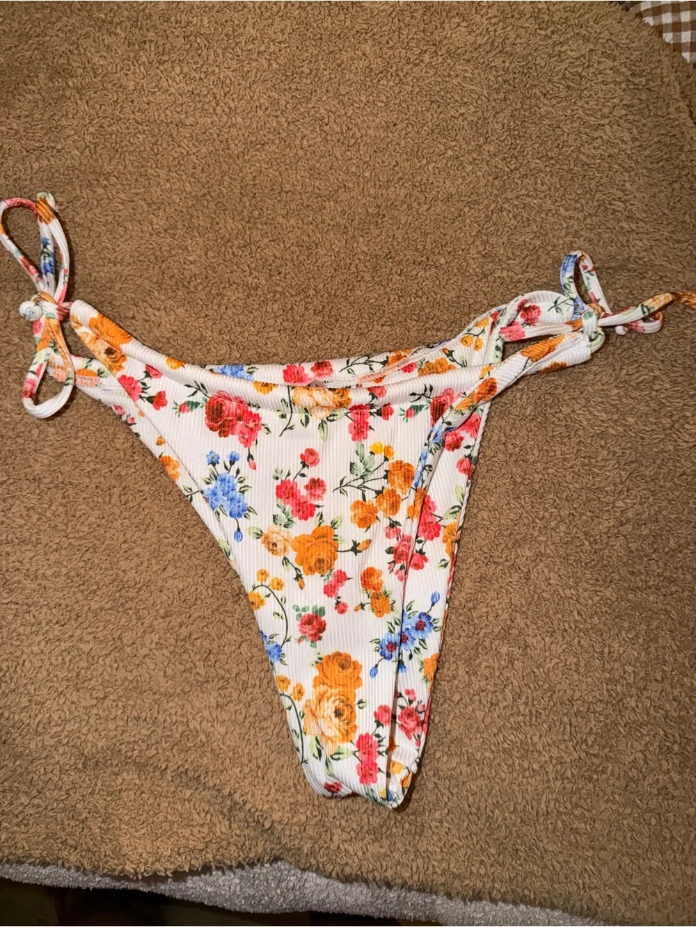Women’s Floral Tie-Side Swimsuit Bottoms - White with Multi Floral Print